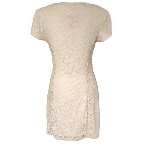 Forever 21 Women's Size Large Beige Pearl Beaded Lace A-Line Dress - Picture 7 of 8